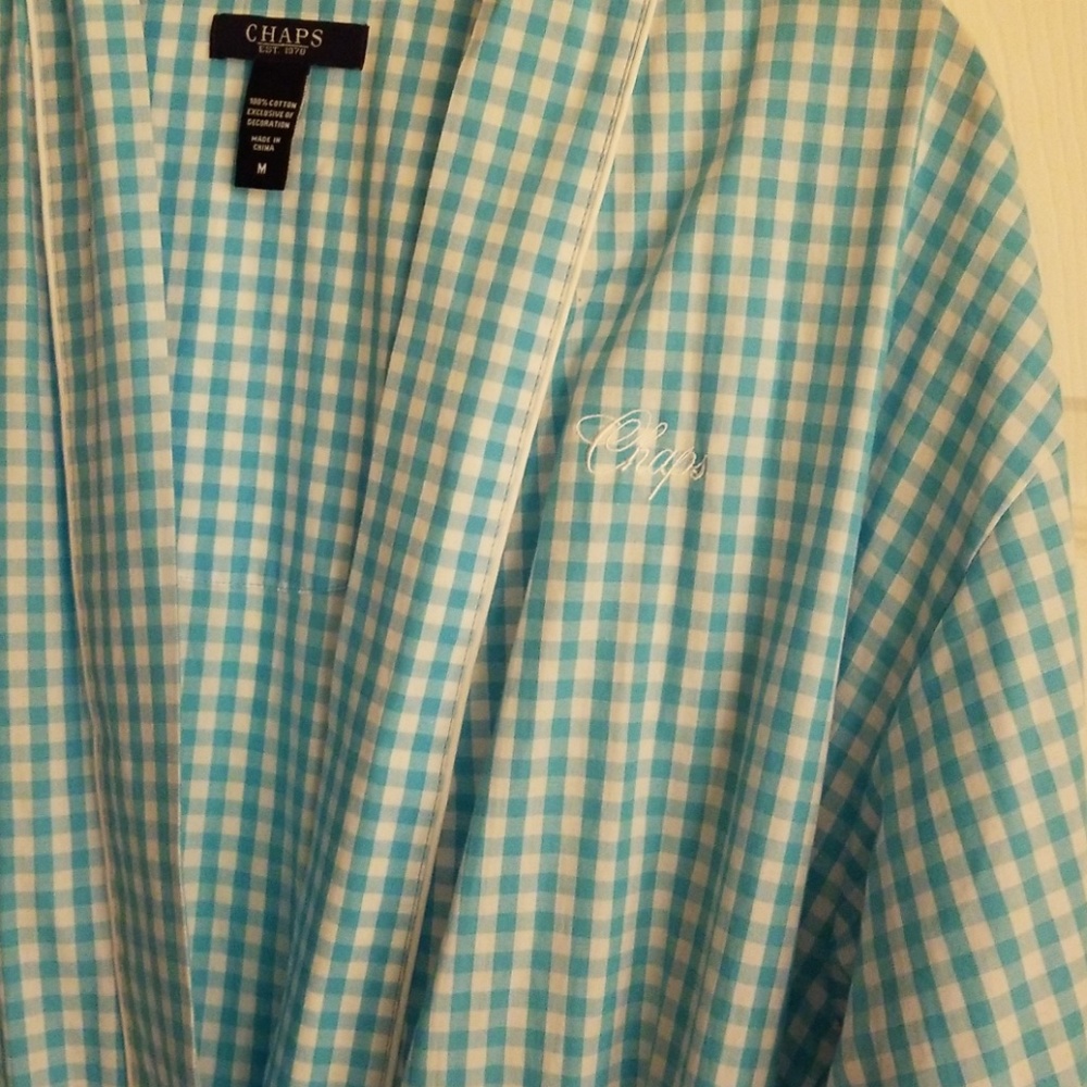 Chaps gingham aqua robe NWOT